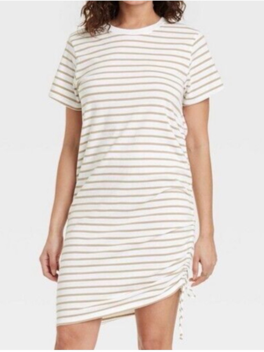 L • universal thread Casual Striped Short-Sleeve T-Shirt Dress in Cream and Tan
